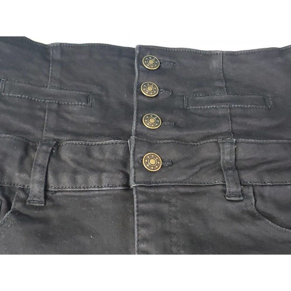 Litz Women's Premium Medium Denim Black Jean Button Down Stretch Mini Skirt - Picture 2 of 11